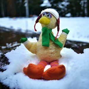 2007 Sesame Street Big Bird Plush 18" Nanco Green Scarf Plaid Hat
